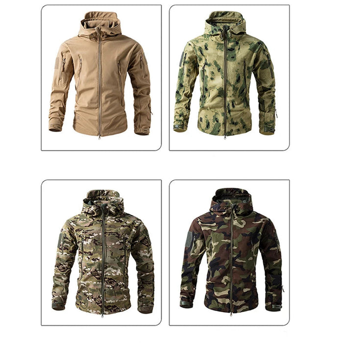 Men’s Waterproof Softshell Hooded Jacket With Fleece Lining In Forest Camouflage On Sale