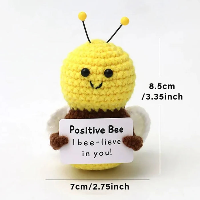 Handmade Positive Message Cute Upbeat Bee Crochet Plush Dolls For Desktop And Home Decor On Sale