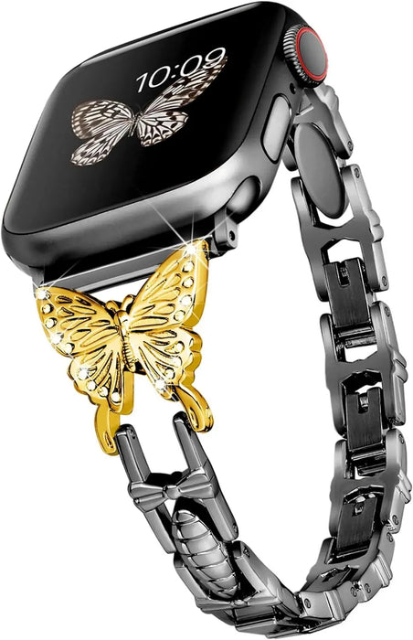 Black Gold Butterfly Women Apple Watch Diamond Adjustable Chain 38mm 40mm 42mm 44mm 45mm 49mm On Sale