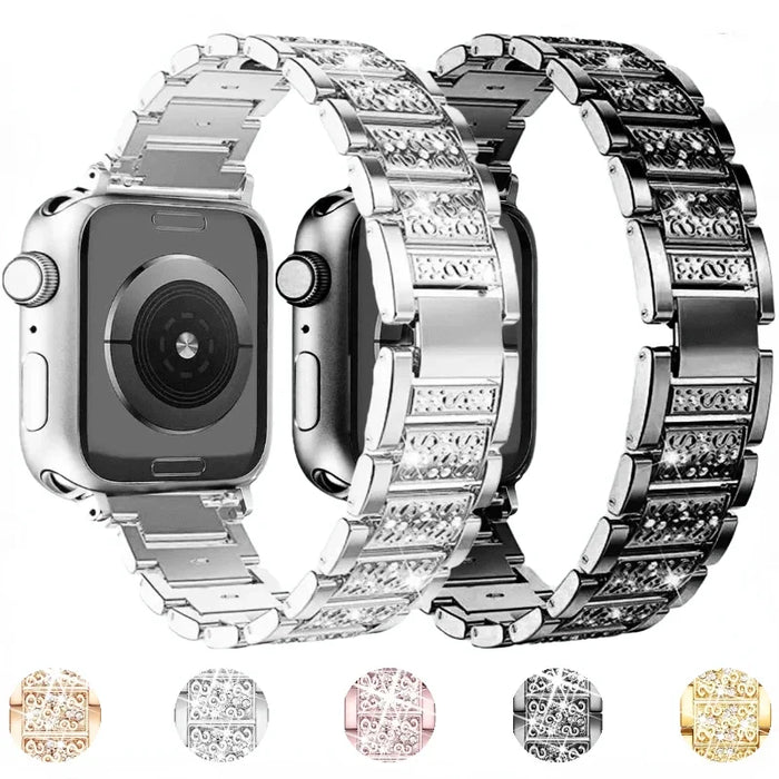 Stainless Steel Rhinestone Watch Band Adjustable Folding Clasp For Apple Watch Series On Sale