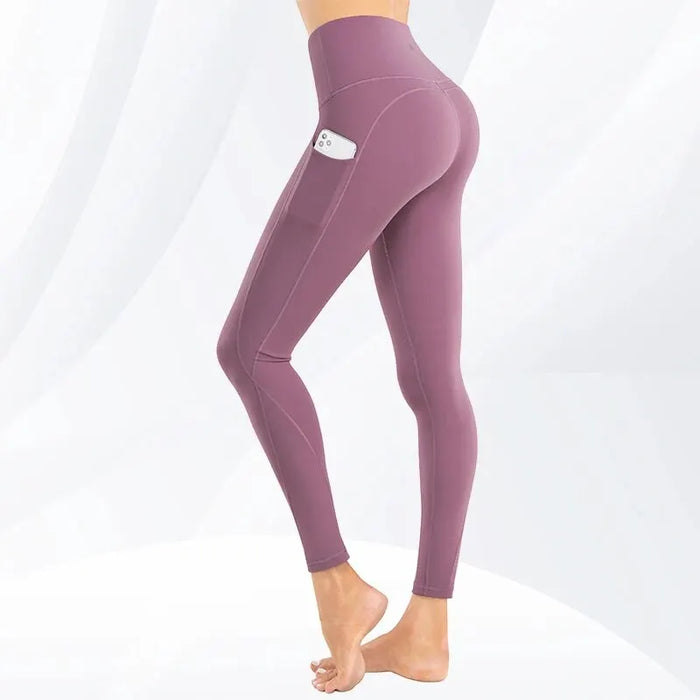 Pink Lightweight High Waisted Yoga Pants with Pockets