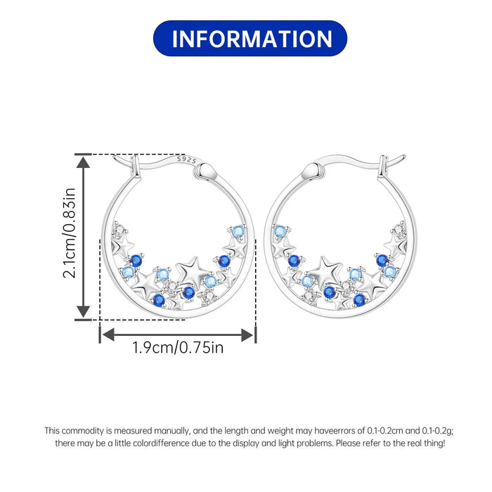 925 Sterling Silver Dreamy Celestial Elegance Stars Hoop Earrings On Sale 