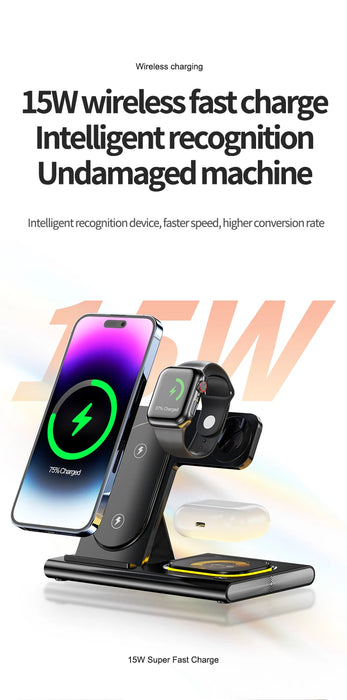 3-in-1 wireless charging stand for compatible smartphone, smartwatch and earbuds on sale