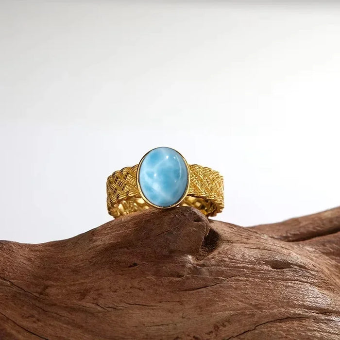 925 Silver Natural Larimar Stone Vintage Style Rings On Sale