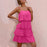Hot Pink Ruffle Tiered Layered spaghetti Strap Chiffon Mini Swing Dress On Sale