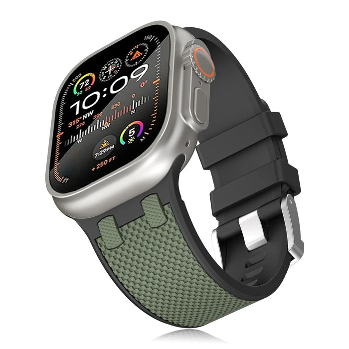 Black Green Carbon Fiber Pattern Sport Watch Band On Sale