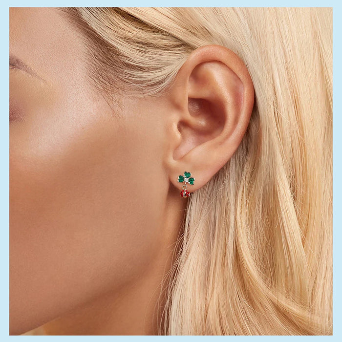 925 Sterling Silver Green Lucky Cloverleaf And Ladybug Earrings Jewelry Set On Sale