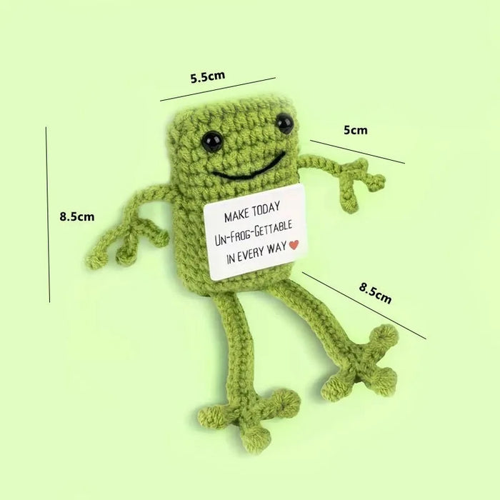 Handmade Positive Message Cute Upbeat Frog Crochet Plush Dolls For Desktop And Home Decor On Sale
