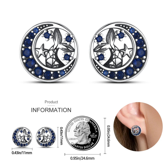 Elegant Blue Moon Whale Tail Ocean-Inspired 925 Sterling Silver Stud Earrings On Sale