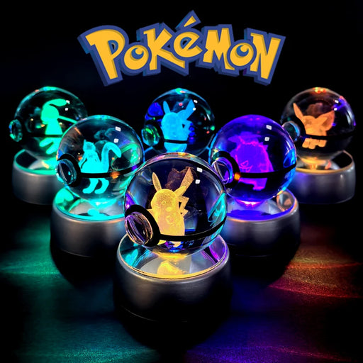 3D Crystal Glass Poke Ball Night Lights Collection Contained Inside Pokemon Characters On Sale