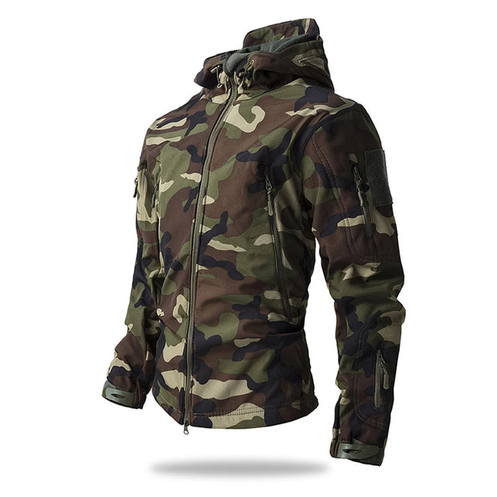 Men’s Waterproof Softshell Jacket with Fleece Lining – Hooded Outdoor Camouflage Coat On Sale