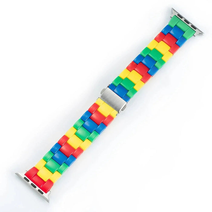 Colourful brick-style resin watch band compatible with Apple Watch 38mm–49mm on sale