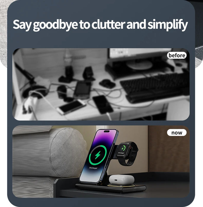 3-in-1 wireless charging stand for compatible smartphone, smartwatch and earbuds on sale