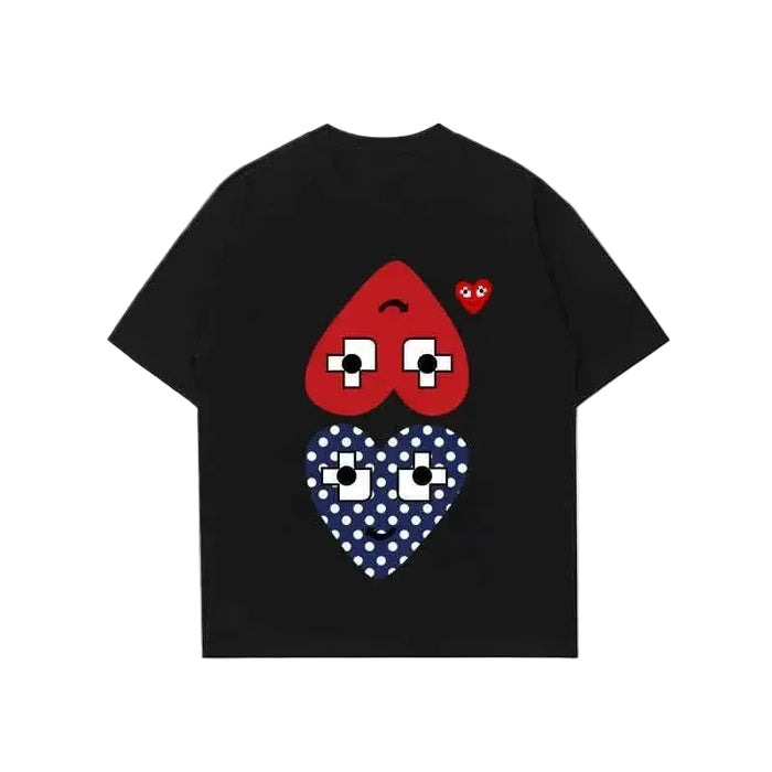 Black Unisex Heart Graphic 100% Cotton T-Shirt Casual Short Sleeve Crew Neck Tee For Everyday Wear On Sale