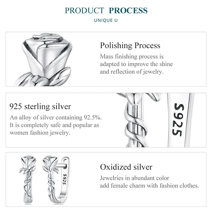 925 Sterling Silver Rose Vine Hoop Earrings On Sale