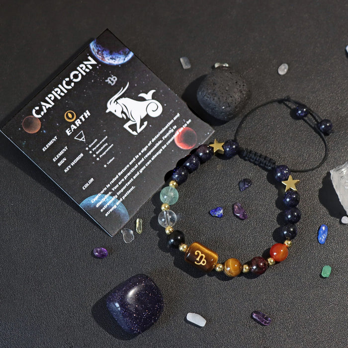 12 Constellation Zodiac Signs Natural Stone Quartz Beads Braided Bracelets For Women And Men On Sale