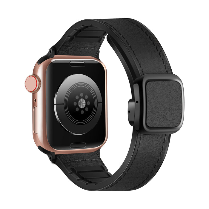 Black Modern Magnetic Buckle Genuine Cow Leather Apple Watch Band For Apple Watch Series On Sale