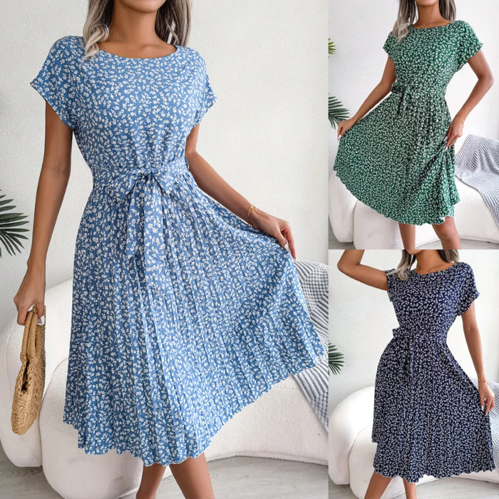 Floral Printed A-Line Vintage Style Chiffon Temperament Dress On Sale