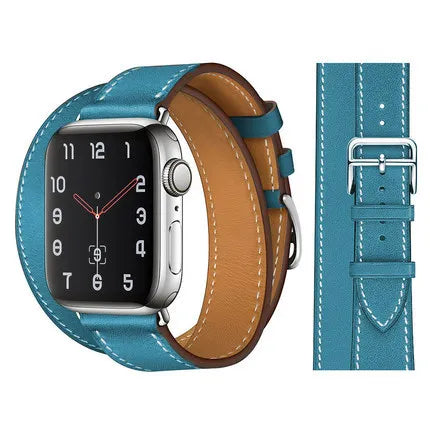 Double Peacock Blue Genuine Leather Loop Apple Watch Band For iWatch Series On Sale