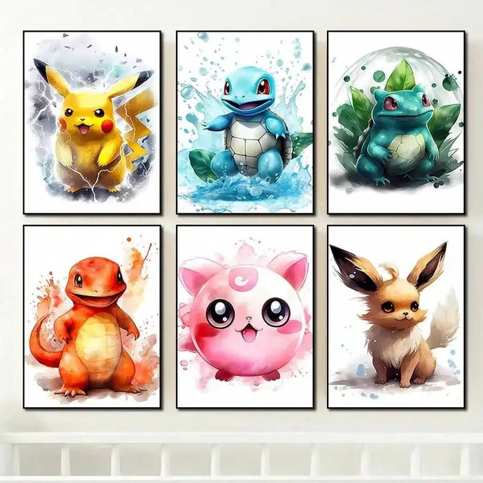 Pokemon Animated Series Characters Canvas Prints Painting Style Wall Art Posters For Home Decor On Sale
