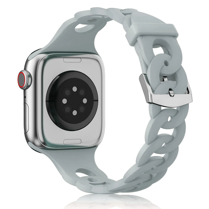 Turquoise Gray O-Ring Silicone Chain Link Bracelets For Apple Watch Band 38mm, 40mm, 41mm, 42mm, 44mm, 45mm, 46mm, 49mm On Sale