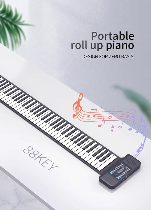 88-Key Foldable Roll-Up Digital Piano Keyboard with Rechargeable Battery, Bluetooth MIDI, 128 Tones & Rhythms On Sale