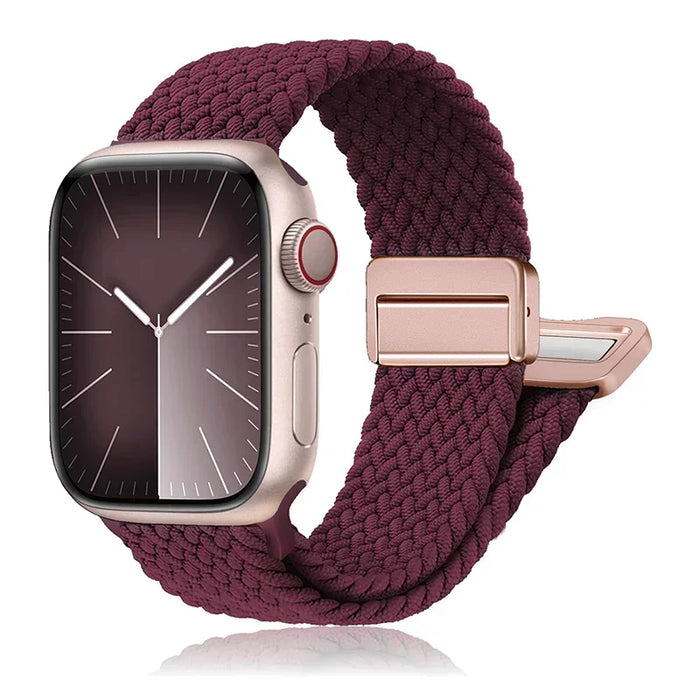 Wine Red Braided Solo Loop Apple Watch Bracelet With Double-sided Magnetic Clasp For iWatch Series On Sale
