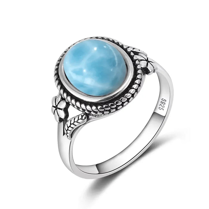 925 Silver Natural Larimar Stone Vintage Style Rings On Sale