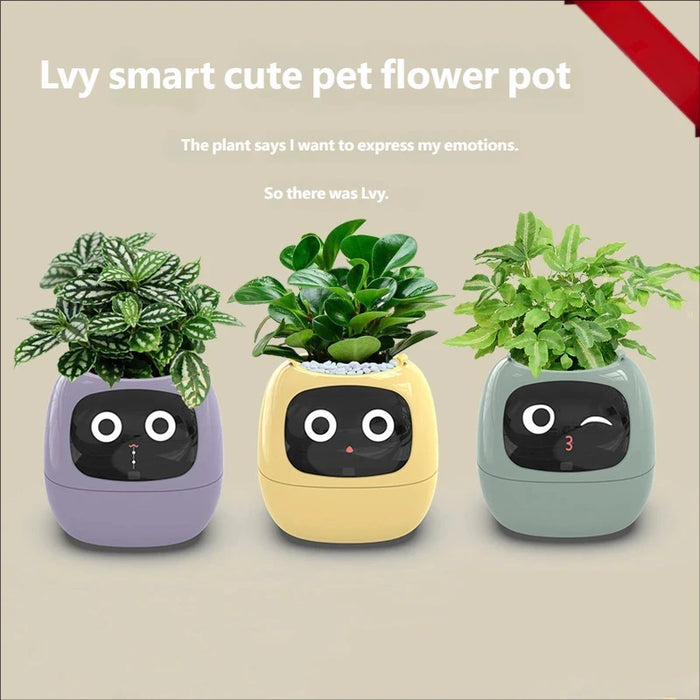 Smart Indoor Plant Pot with Wi-Fi App Monitoring, LCD Expression Display & USB-C Rechargeable Planter On Sale