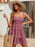 Women's Jacquard Dots Texture Drop-Waist Tie Shoulder Straps Square Neck Pink Lace Loose Mini Dresses On Sale