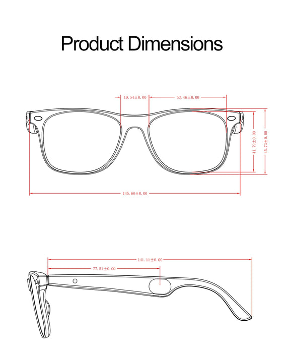 Measurement Of Smart AI Glasses Wireless Bluetooth Call Built-In Mic Speakers Sunglasses