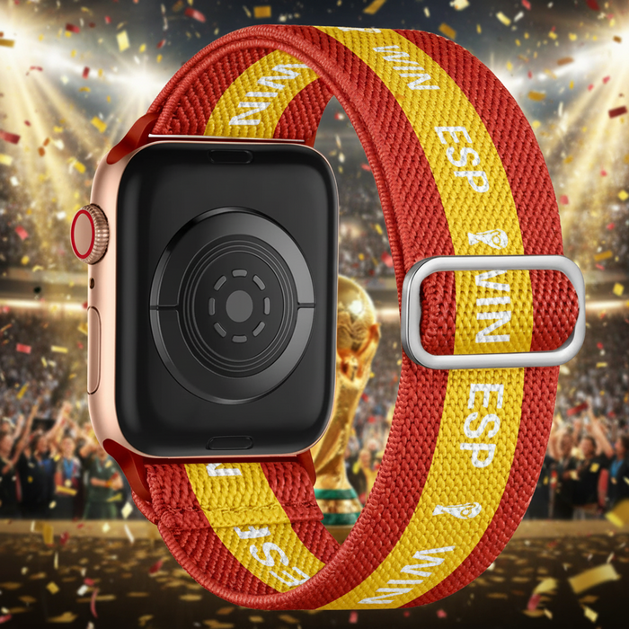 Spain flag soccer series nylon stretch adjustable watch band compatible with Apple Watch 38mm-49mm On Sale