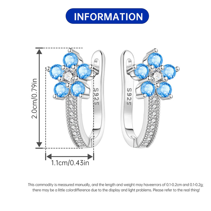 925 Sterling Silver Floral Design Hoop Earrings - Blue Flower On Sale