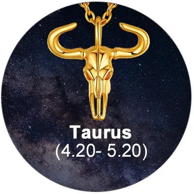 12 Horoscope Taurus Zodiac 18K Gold Plated 3D Charm Pendant Necklaces On Sale