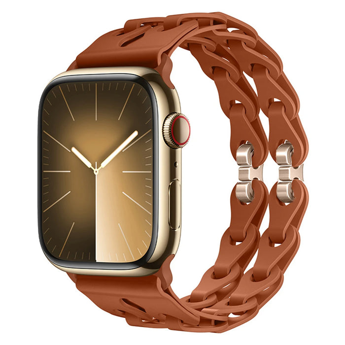Brown Bike Chain Link Silicone Watch Band for Apple Watch Compatible Models 38mm - 49mm On Sale