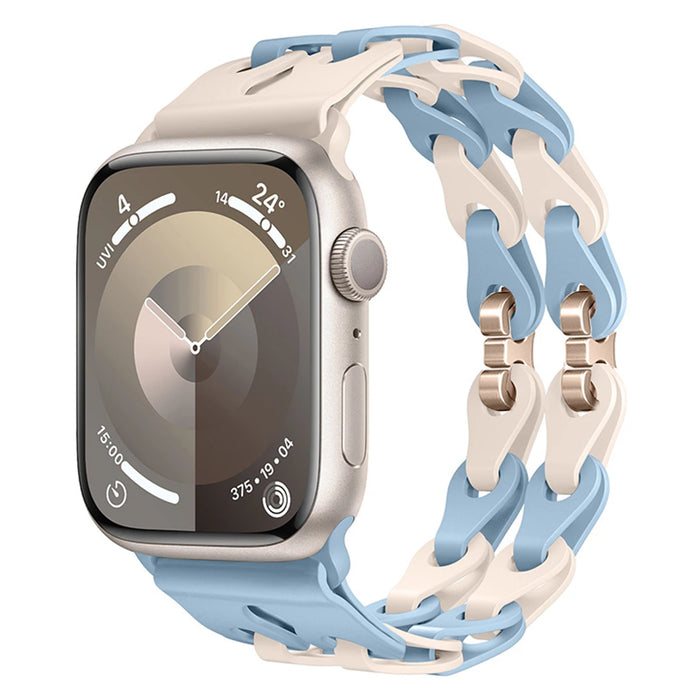 Starlight Blue Bike Chain Link Silicone Watch Band for Apple Watch Compatible Models 38mm - 49mm On Sale