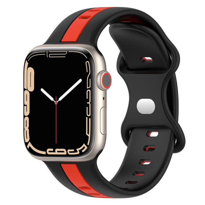 Black Red Two Color Stripe Designs Silicone Apple Watch Band 38mm, 40mm, 41mm, 42mm, 44mm, 45mm, 46mm, 49mm On Sale