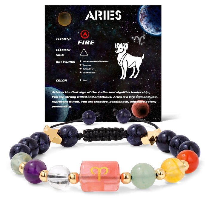 12 Constellation Zodiac Aries Signs Natural Stone Quartz Beads Braided Bracelets For Women And Men On Sale