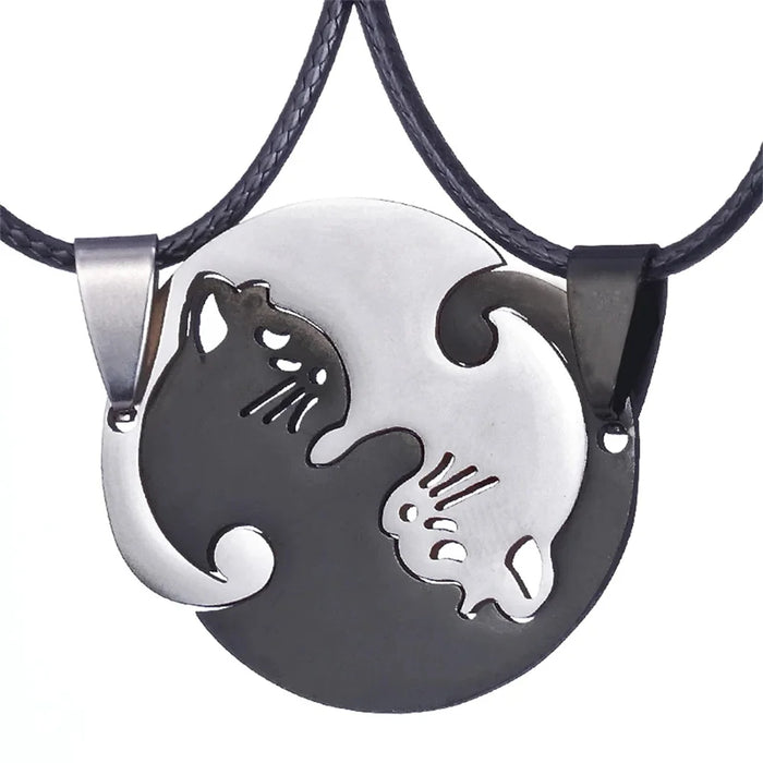 Stainless Steel Matching Cat Friendship Pendant Necklaces For Couples On Sale
