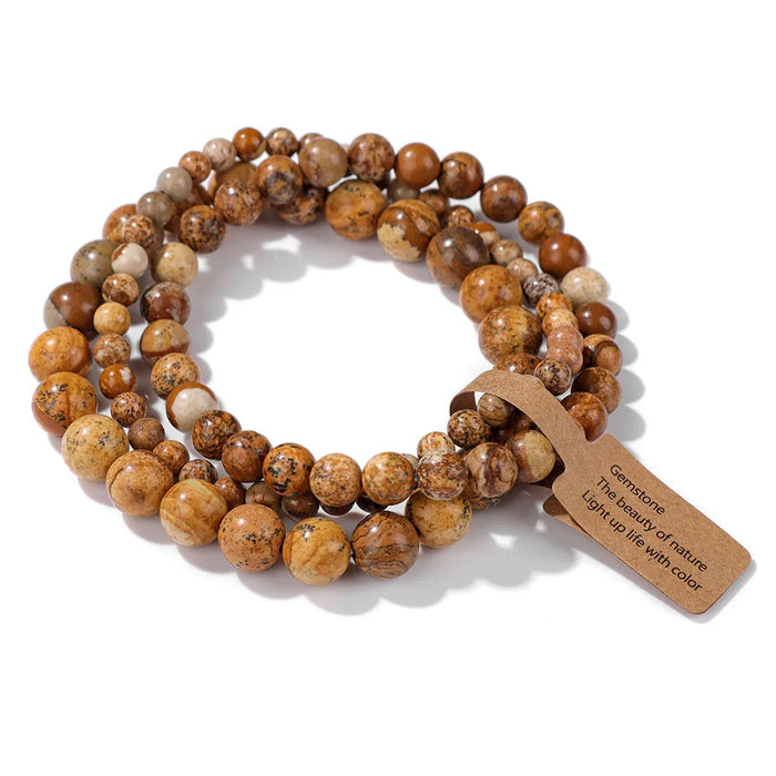 3pcs Set Picture Stone Natural Stone Beads Couple Bracelet On Sale