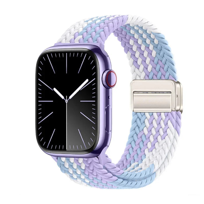 Violet Braided Solo Loop Apple Watch Bracelet With Double-sided Magnetic Clasp For iWatch Series On Sale
