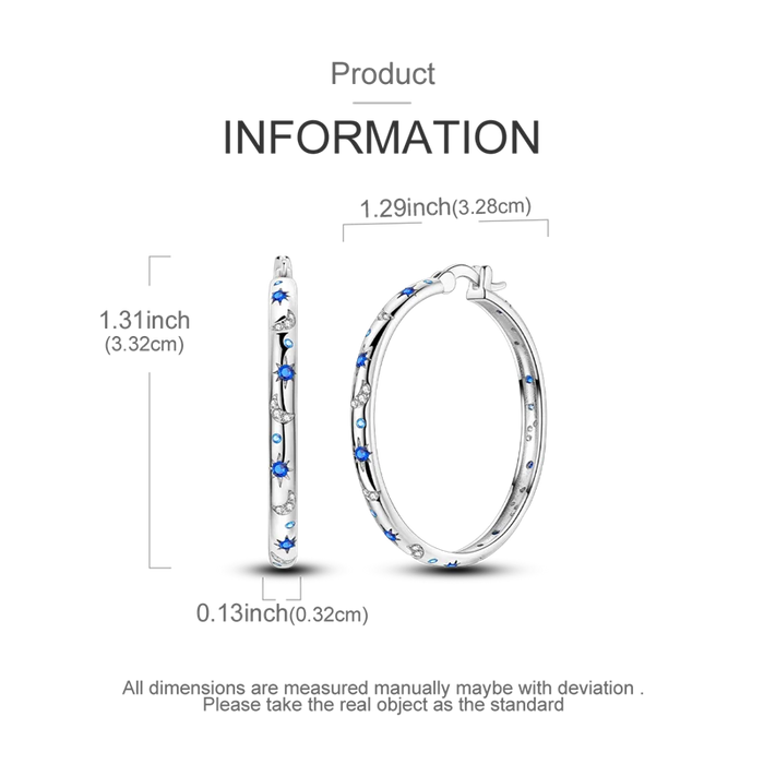 925 Sterling Silver Star Moon Round Huggie Hoop Earrings With Zircon Accents On Sale