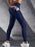 Navy Blue Lightweight High Waisted Solid Color Yoga Leggings with Pockets On Sale