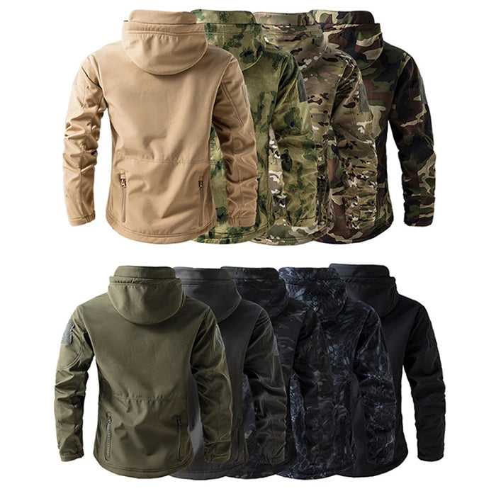 Men’s Waterproof Softshell Hooded Jacket With Fleece Lining In Forest Camouflage On Sale