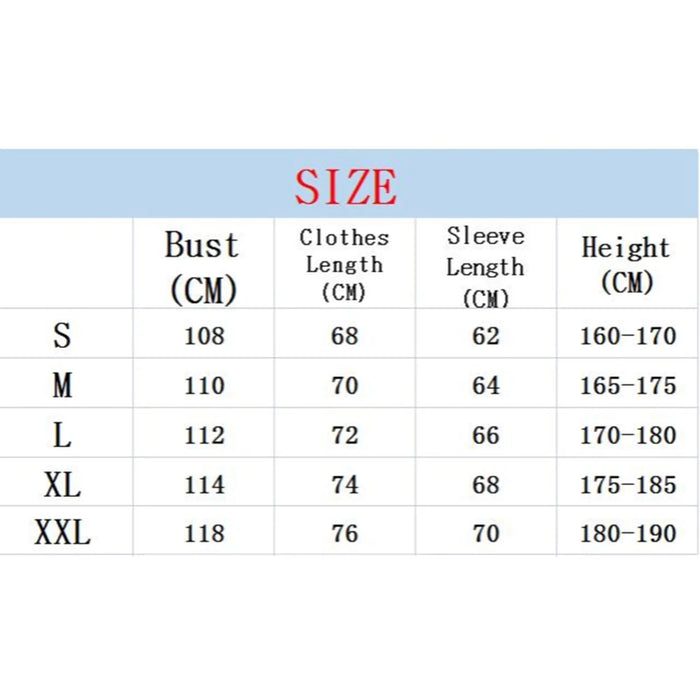 Size Chart Of Reflective Cycling Hooded Windbreaker Jacket