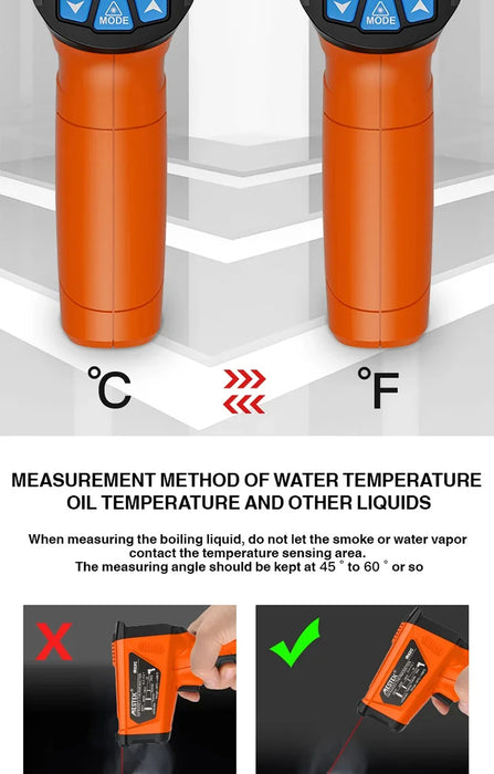 Handheld Non Contact Digital Infrared Thermometer Laser Point Temperature Reader With Humidity and Dew Point Display On Sale