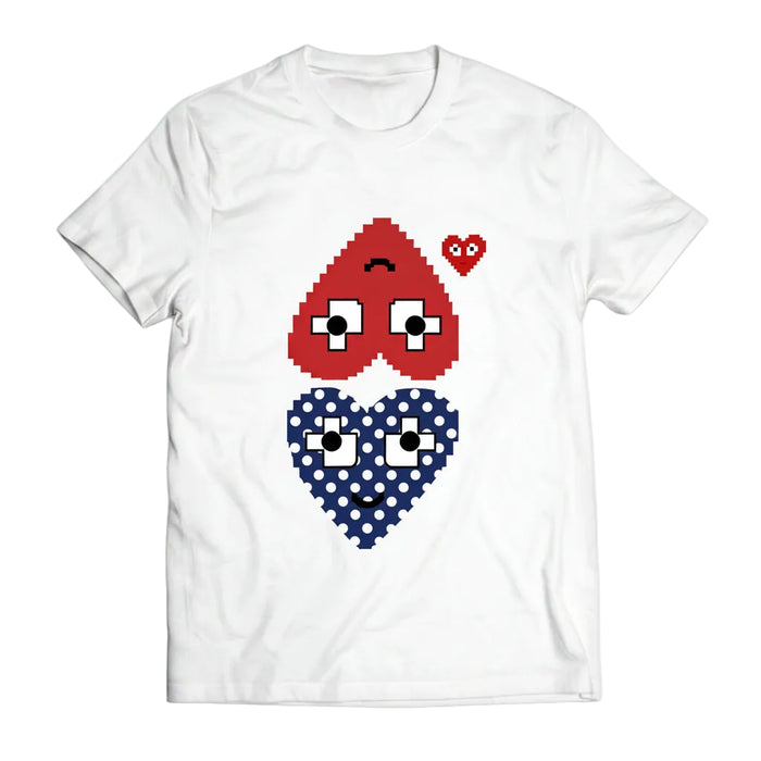 White Unisex Heart Graphic 100% Cotton T-Shirt Casual Short Sleeve Crew Neck Tee For Everyday Wear On Sale