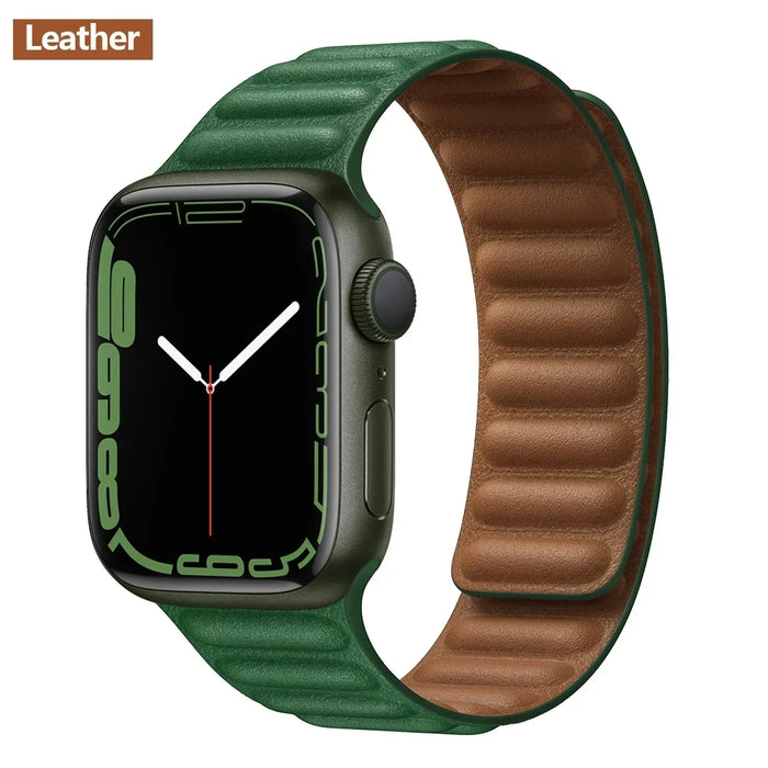 Clover Green Leather Link Magnetic Loop Apple Watch Band On Sale