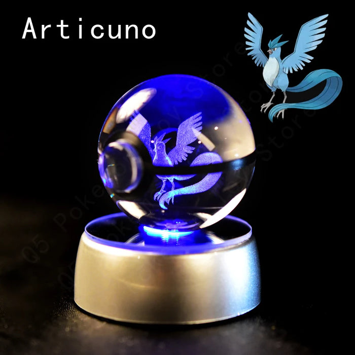 3D Crystal Glass Poke Ball Night Lights Collection Contained Inside Articuno Pokemon Characters On Sale