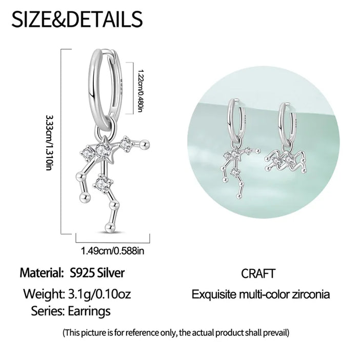 12 Constellation 925 Sterling Silver Aquarius Hoop Earrings Timeless Zodiac Elegance On Sale